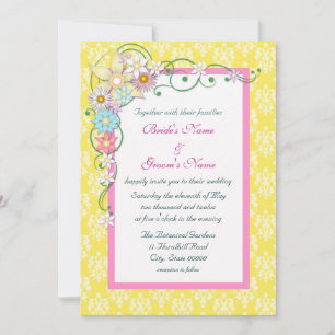 Invitation Mariage de printemps rose jaune vif
