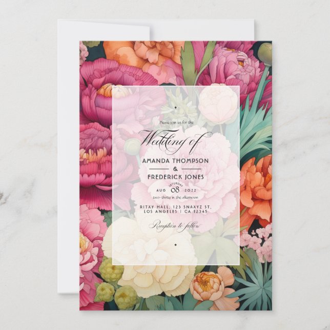Invitation Mariage de printemps rose pastel, vert et brun sab (Devant)