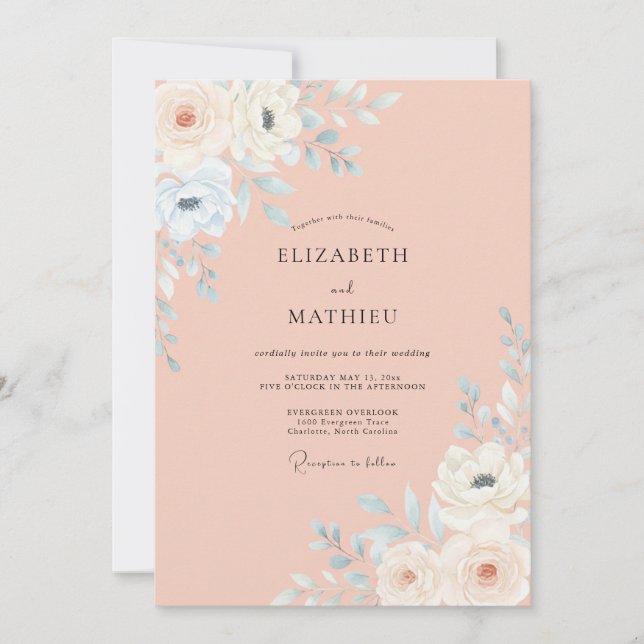 Invitation Mariage de printemps rose pêche immaculé (Devant)