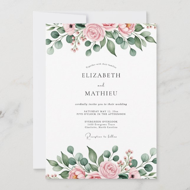 Invitation Mariage de printemps rose poudré doux (Devant)