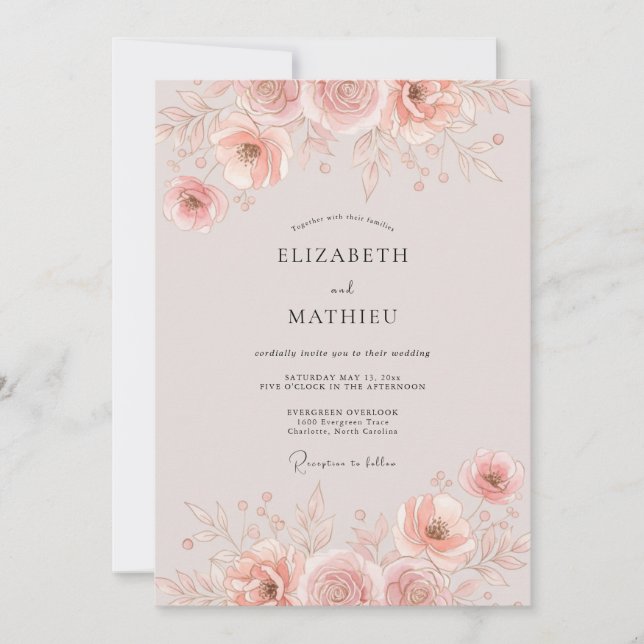 Invitation Mariage de printemps rose poudré poli (Devant)