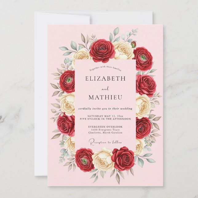 Invitation Mariage de printemps rose romantique rouge (Devant)