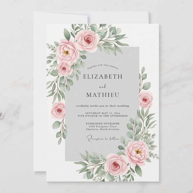 Invitation Mariage de printemps rose tendre raffiné (Devant)