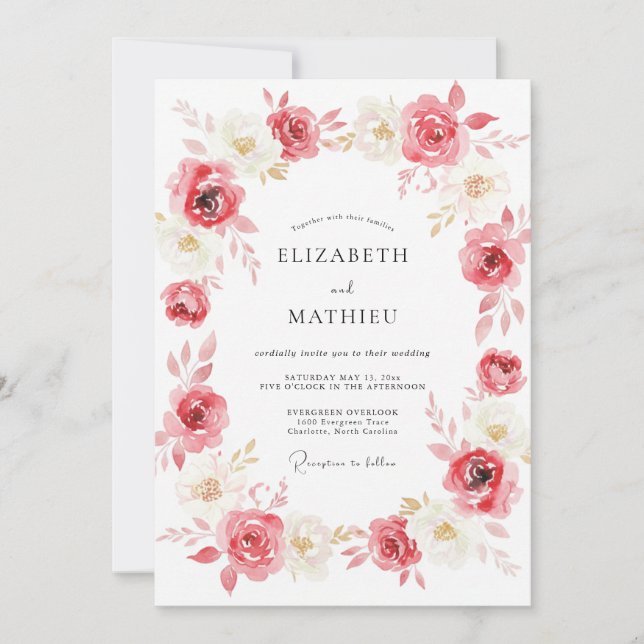 Invitation Mariage de printemps rose vibrant (Devant)