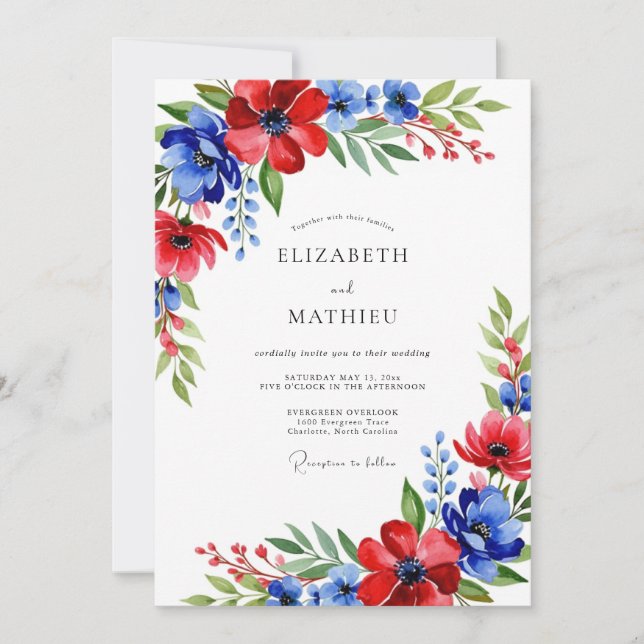 Invitation Mariage de printemps royal bleu enjoué (Devant)