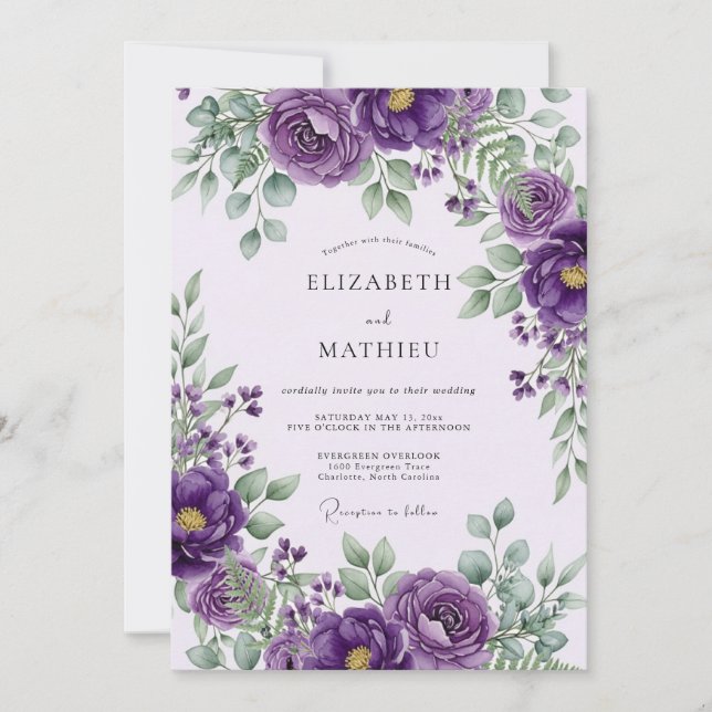 Invitation Mariage de printemps royal pourpre (Devant)