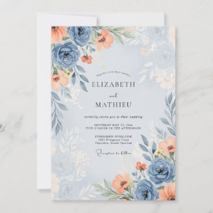 Invitation Mariage de printemps séduisant bleu poussiéreux