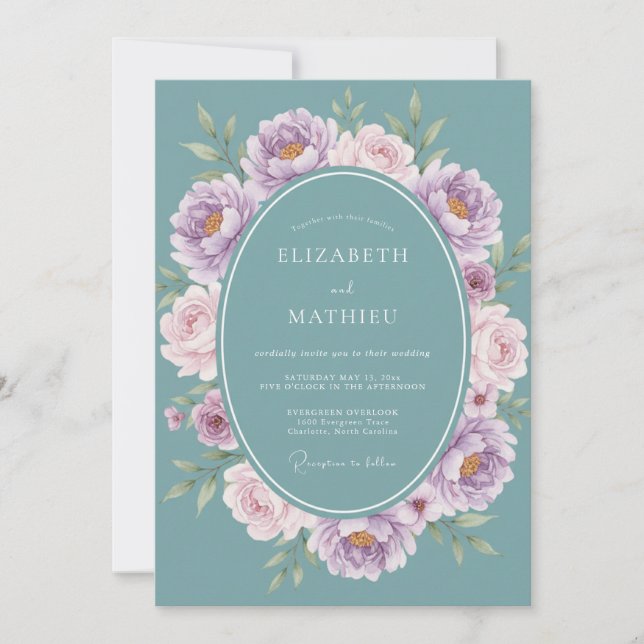 Invitation Mariage de printemps séduisant sarcelle poussiéreu (Devant)
