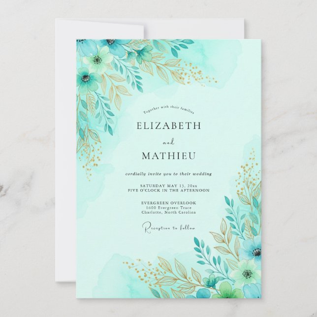 Invitation Mariage de printemps serein au vert menthe (Devant)