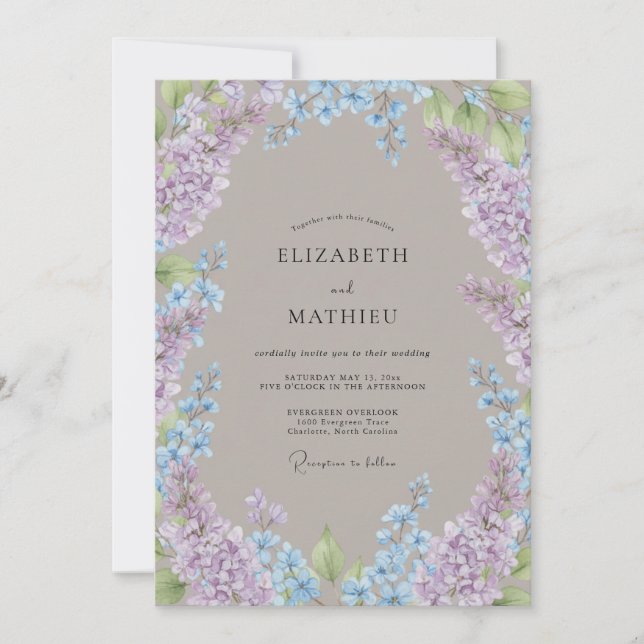 Invitation Mariage de printemps serein aux lilas (Devant)