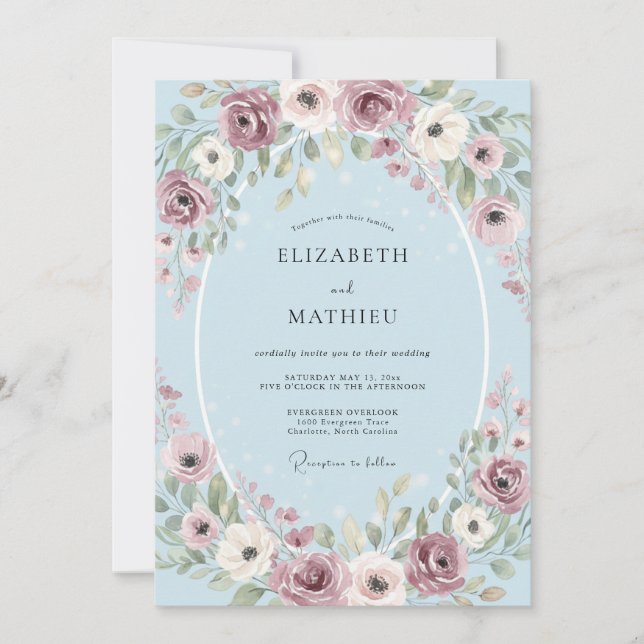 Invitation Mariage de printemps serein bébé bleu (Devant)