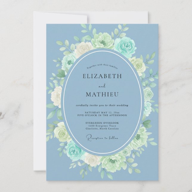 Invitation Mariage de printemps serein bleu acier (Devant)