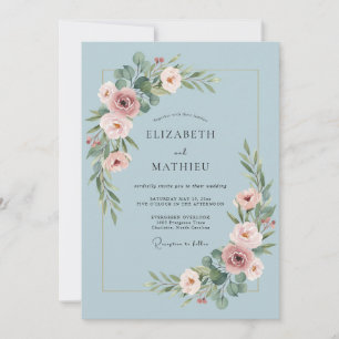 Invitation Mariage de printemps serein bleu poussiéreux