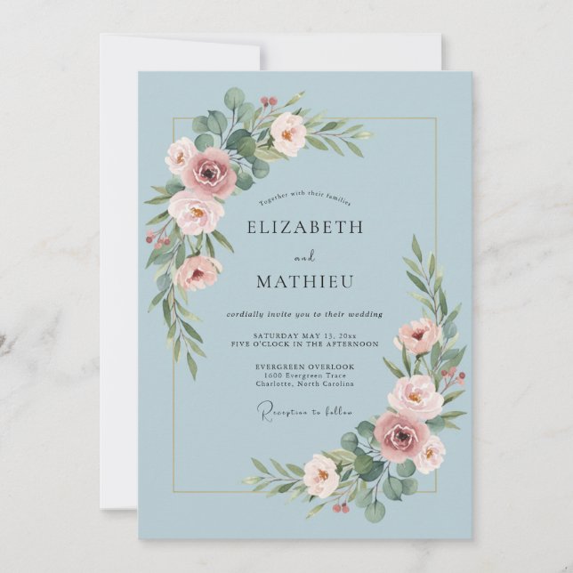 Invitation Mariage de printemps serein bleu poussiéreux (Devant)