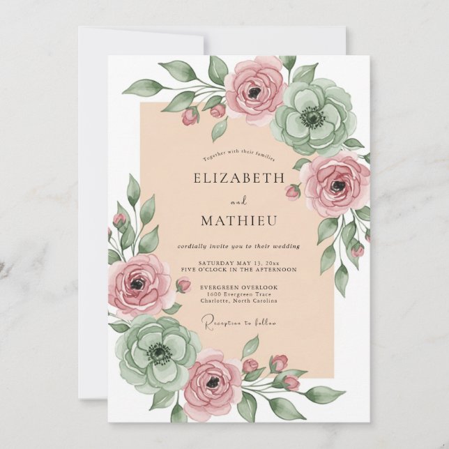 Invitation Mariage de printemps serein en vert sauge (Devant)