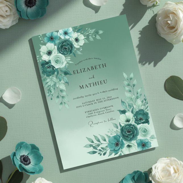 Invitation Mariage de printemps serein vert sarcelle (Créateur téléchargé)