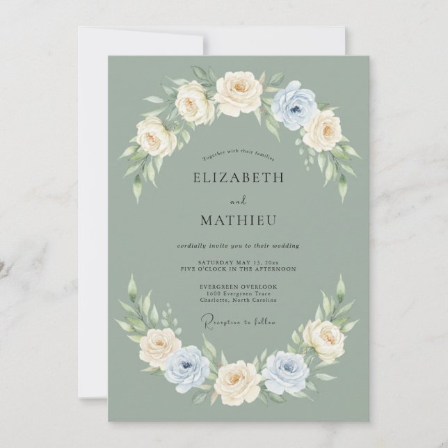 Invitation Mariage de printemps serein vert sauge (Devant)