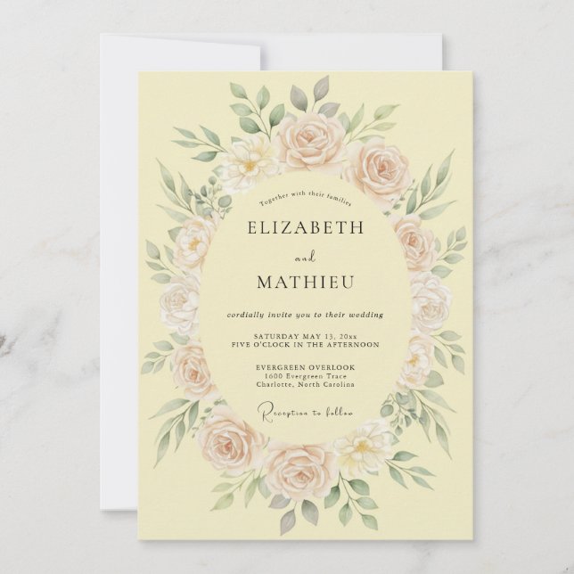 Invitation Mariage de printemps somptueux jaune pâle (Devant)