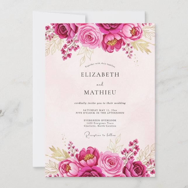 Invitation Mariage de printemps somptueux magenta (Devant)