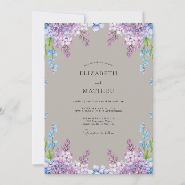 Invitation Mariage de printemps sophistiqué au lilas (Devant)