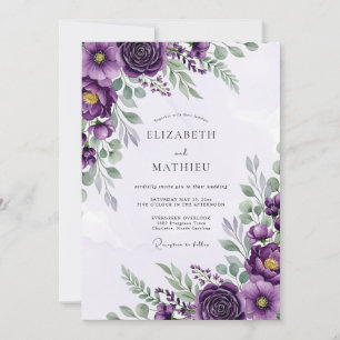 Invitation Mariage de printemps sophistiqué aux tons prune