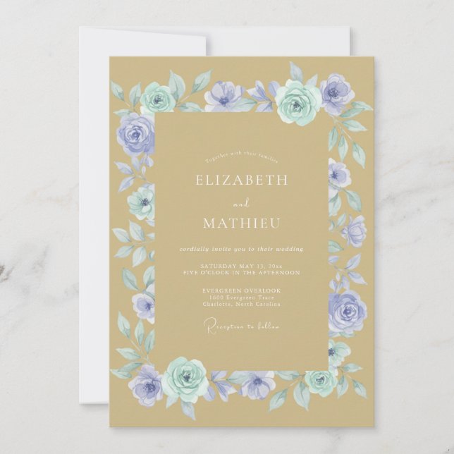 Invitation Mariage de printemps sophistiqué en or (Devant)