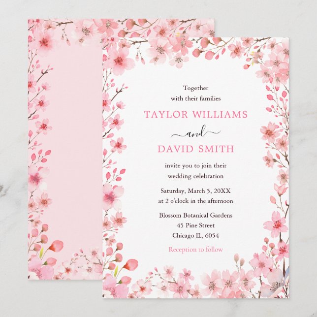 Invitation Mariage de printemps sous les fleurs de cerisier (Devant / Derrière)