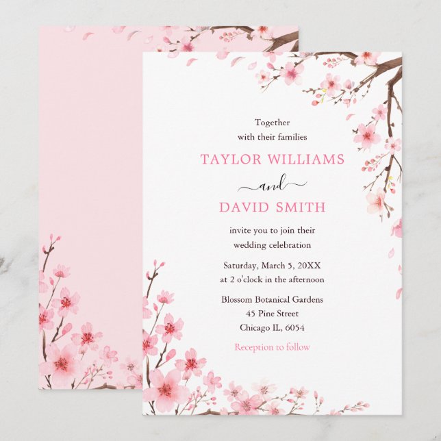 Invitation Mariage de printemps sous les fleurs de cerisier (Devant / Derrière)