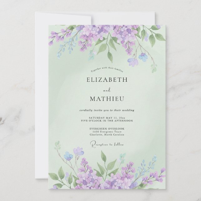Invitation Mariage de printemps splendide vert menthe (Devant)