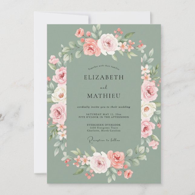 Invitation Mariage de printemps splendide vert sauge (Devant)