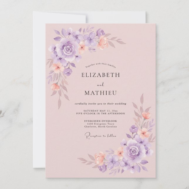 Invitation Mariage de printemps sublime lavande (Devant)