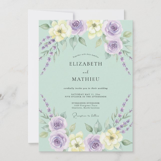 Invitation Mariage de printemps sublime vert menthe (Devant)