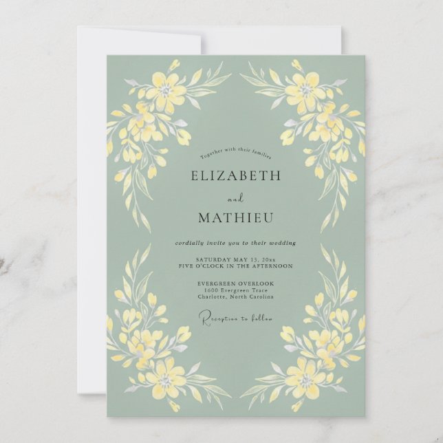 Invitation Mariage de printemps subtil vert sauge (Devant)
