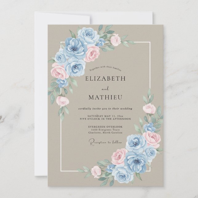 Invitation Mariage de printemps Taupe Romantique Rose (Devant)
