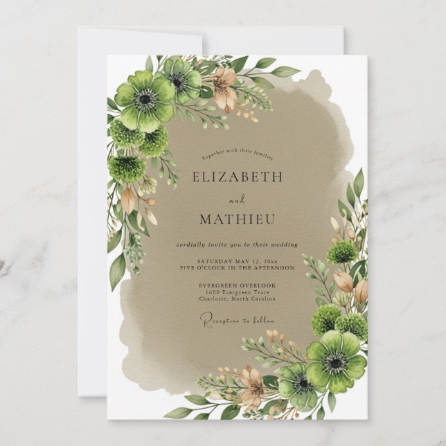 Invitation Mariage de printemps terne vert olive (Devant)