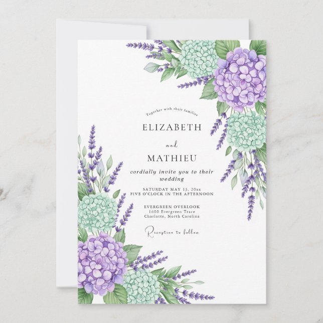 Invitation Mariage de printemps tranquille au lavande (Devant)