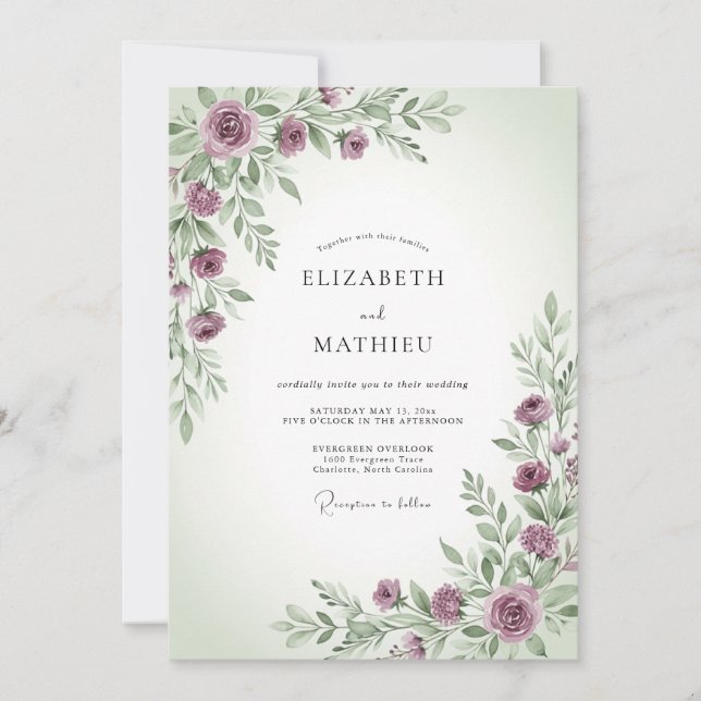 Invitation Mariage de printemps tranquille au mauve sage (Devant)