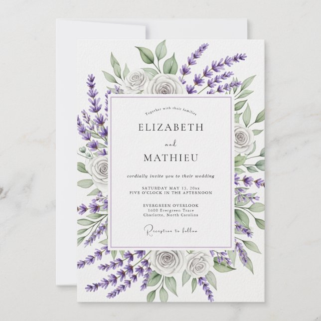 Invitation Mariage de printemps verdoyant lavande (Devant)
