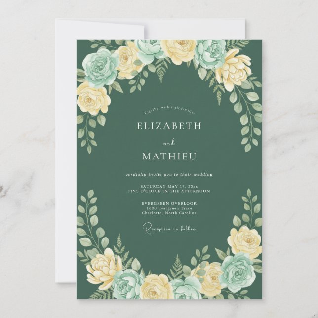 Invitation Mariage de printemps vert forêt exquis (Devant)