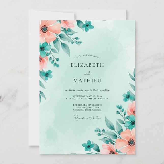 Invitation Mariage de printemps vert menthe atmosphérique (Devant)
