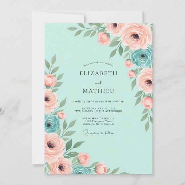 Invitation Mariage de printemps vert menthe lumineux (Devant)