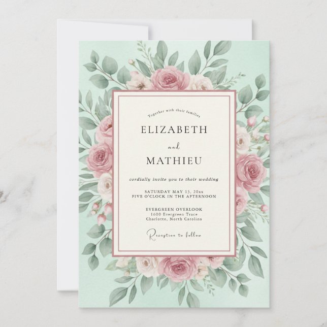 Invitation Mariage de printemps vert menthe luxuriant (Devant)