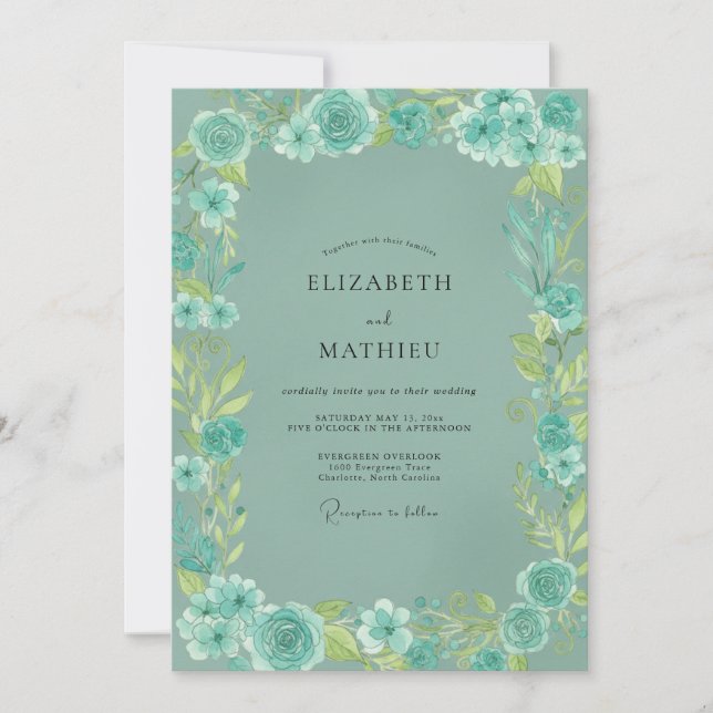 Invitation Mariage de printemps vert menthe orné (Devant)