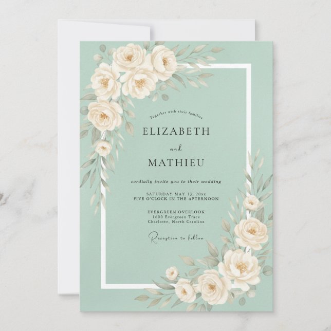 Invitation Mariage de printemps vert menthe sophistiqué (Devant)