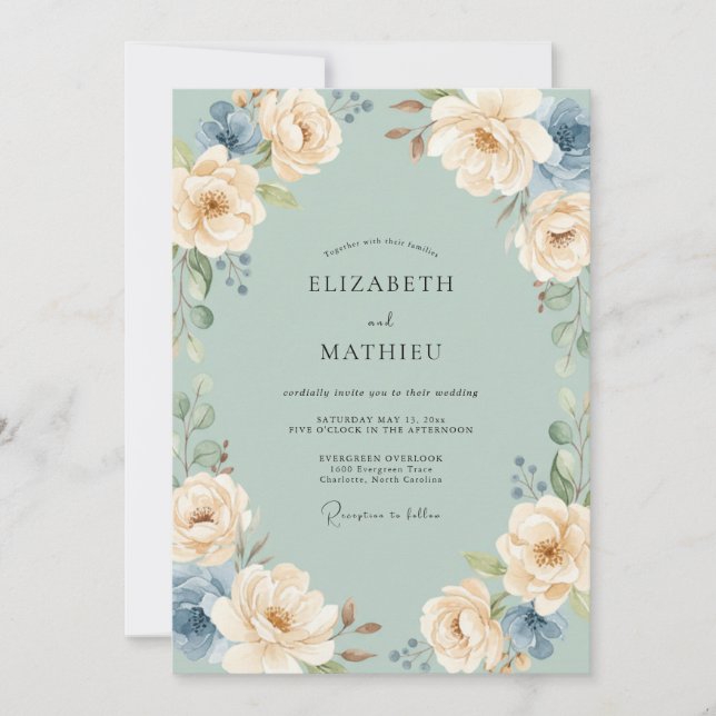 Invitation Mariage de printemps vert sauge poli (Devant)