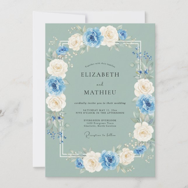 Invitation Mariage de printemps vert sauge poli (Devant)