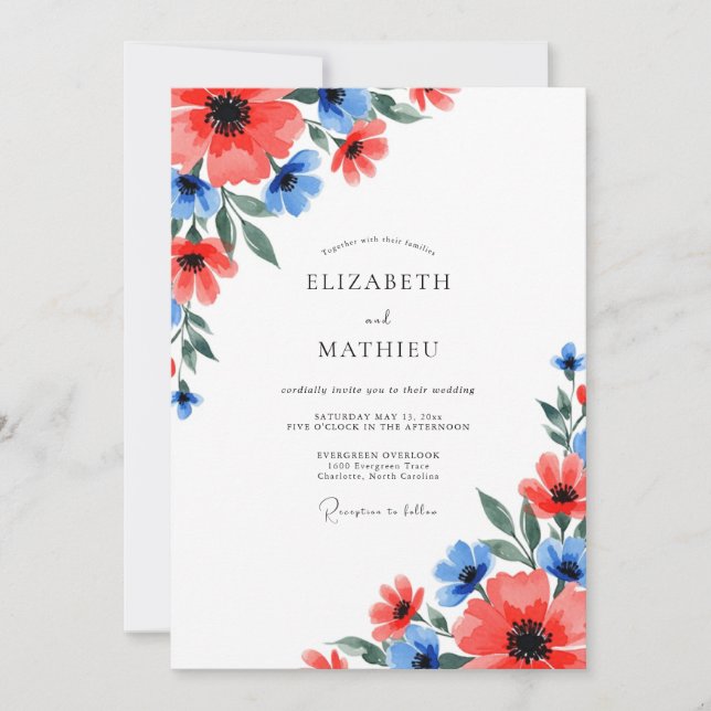 Invitation Mariage de printemps vibrant corail (Devant)