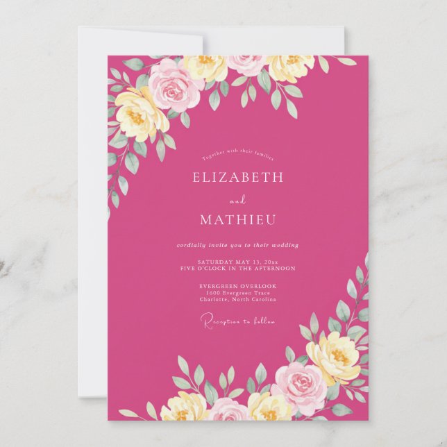 Invitation Mariage de printemps vibrant rose chaud (Devant)