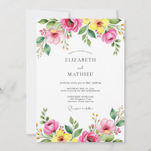 Invitation Mariage de printemps vibrant rose jaune
