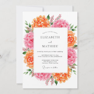 Invitation Mariage de printemps vibrant rose orange